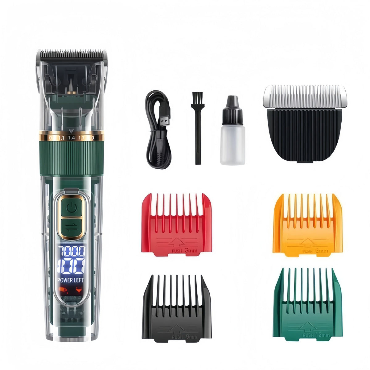 2000mAh Transparent Pet Hair Clippers – Green