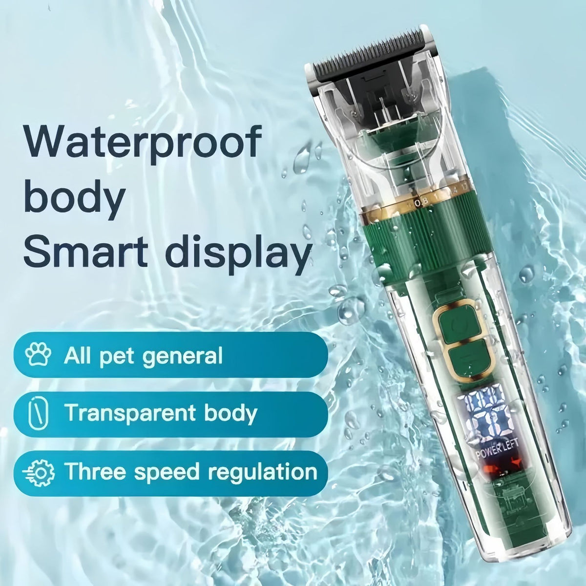 2000mAh Transparent Pet Hair Clippers – Green