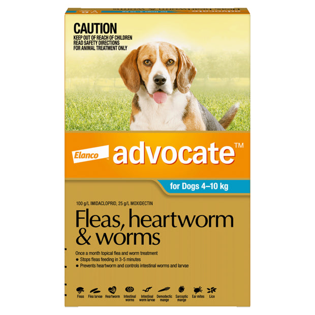 Advocate Fleas, Heartworm & Worms for Dogs 4kg–10kg (3 x 1.0ml Tubes)