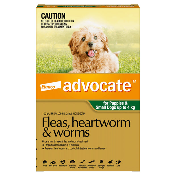 Advocate Fleas, Heartworm & Worms for Puppies & Small Dogs Up to 4kg (3 x 0.4ml Tubes)